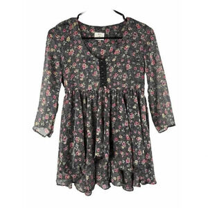 Pins and Needles Boho Multicolor Floral Tunic Babydoll Top Size XS